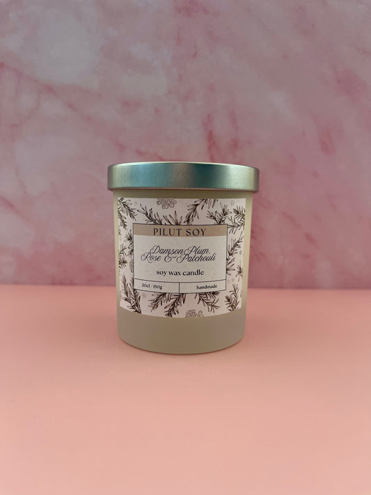 100% Soy Wax Scented Candle - Damson Plum Rose & Patchouli