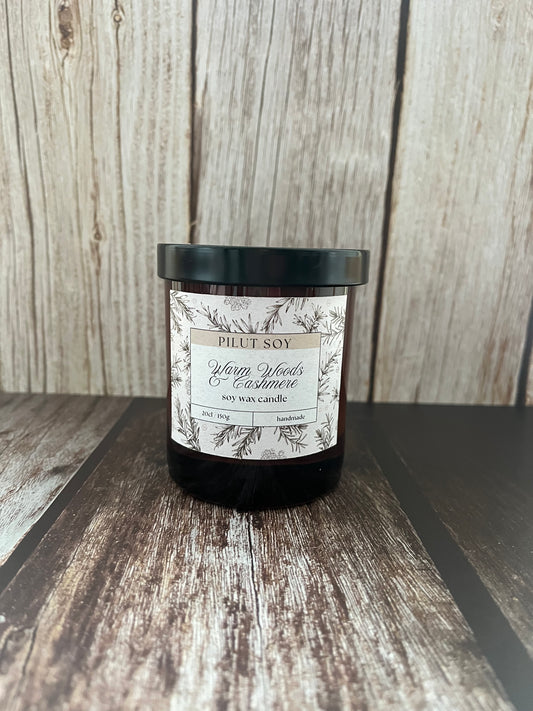 100% Soy Wax Scented Candle - Warm Woods & Cashmere